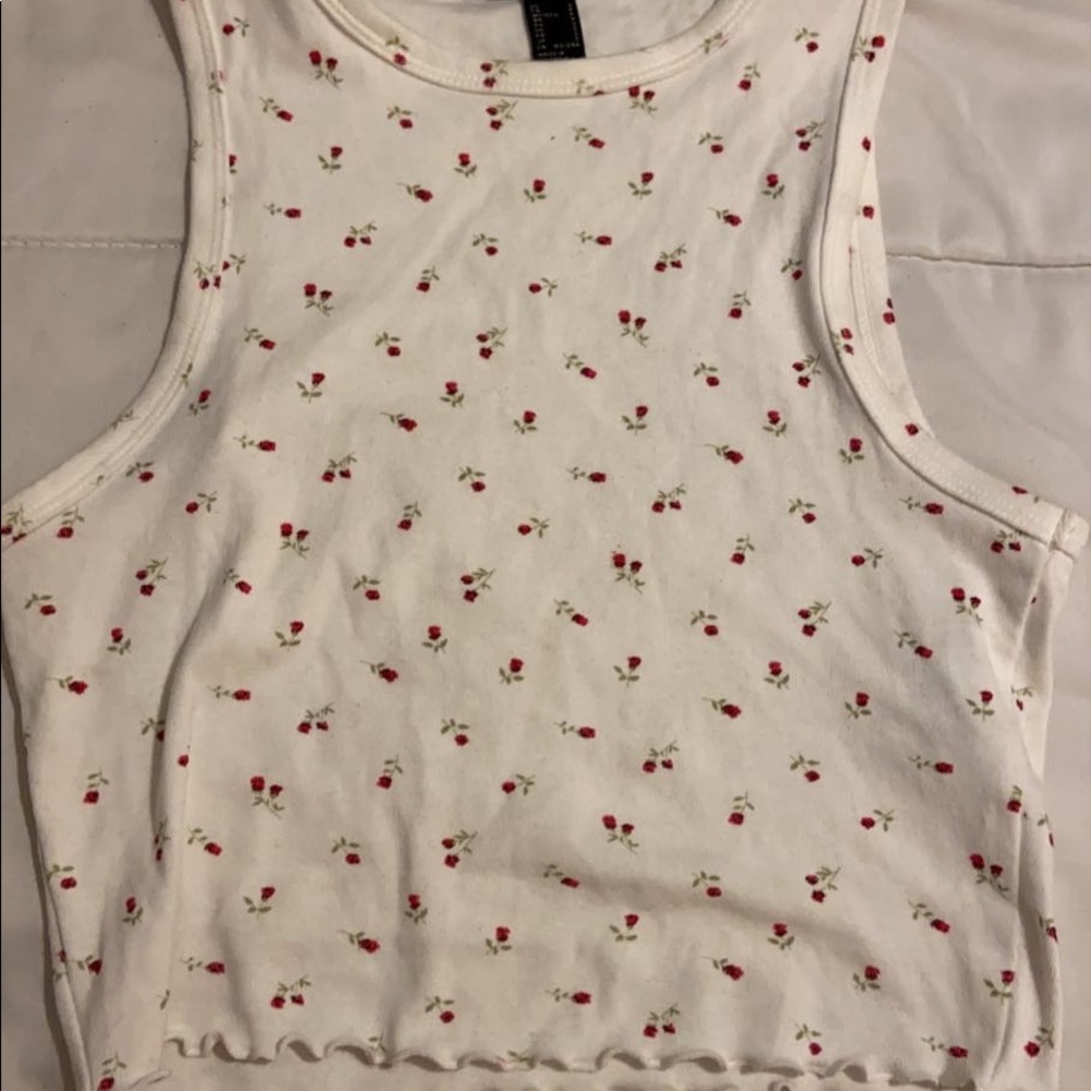 Floral white crop top tank top